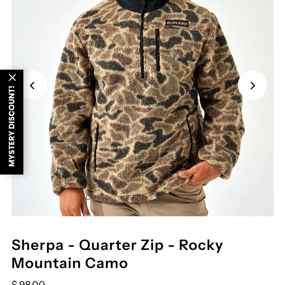 BURLEBO Men's Sherpa Quarter Zip - Rocky Mountain Camo